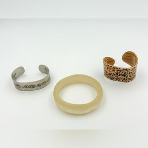 Lot Of Three Retro Cuff Bracelets Vintage Leopard Print Metal Stone Small